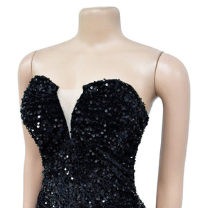Black Backless Sequin Feather Dress