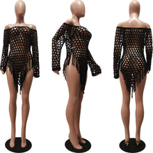 Load image into Gallery viewer, Black Mesh See-through Beach Dress
