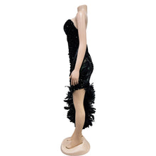 Load image into Gallery viewer, Black Backless Sequin Feather Dress
