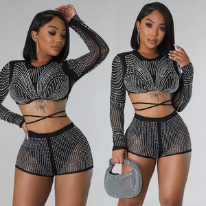 Long Sleeve Two Piece Shorts Set