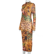 Load image into Gallery viewer, Leopard Printed Round Neck Long Sleeves Midi Bodycon Dress

