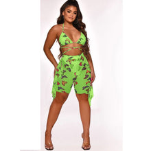 Load image into Gallery viewer, Butterfly Print Swimwear Mesh Bra Top Ruffled Shorts 2 Piece Sets
