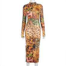 Load image into Gallery viewer, Leopard Printed Round Neck Long Sleeves Midi Bodycon Dress
