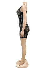 Load image into Gallery viewer, Black Mesh Rhinestone Mini Dress
