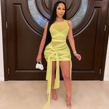 Load image into Gallery viewer, Yellow Mesh See Through Mini Dress
