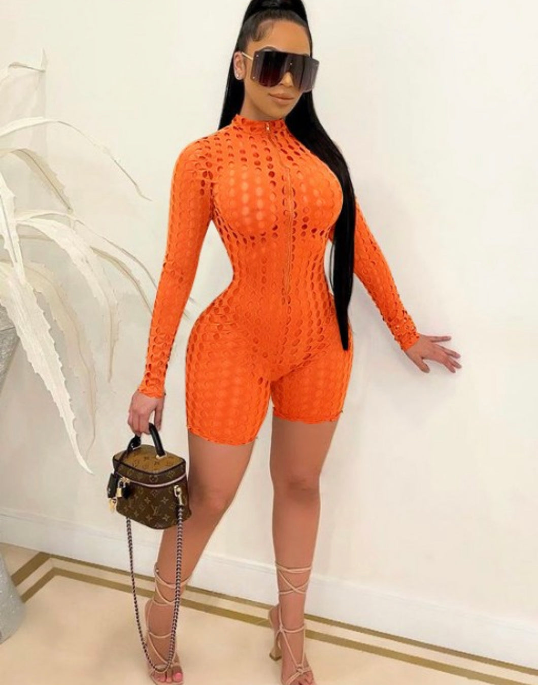 Fitted Orange Fashion Skinny Long Sleeve Rompers